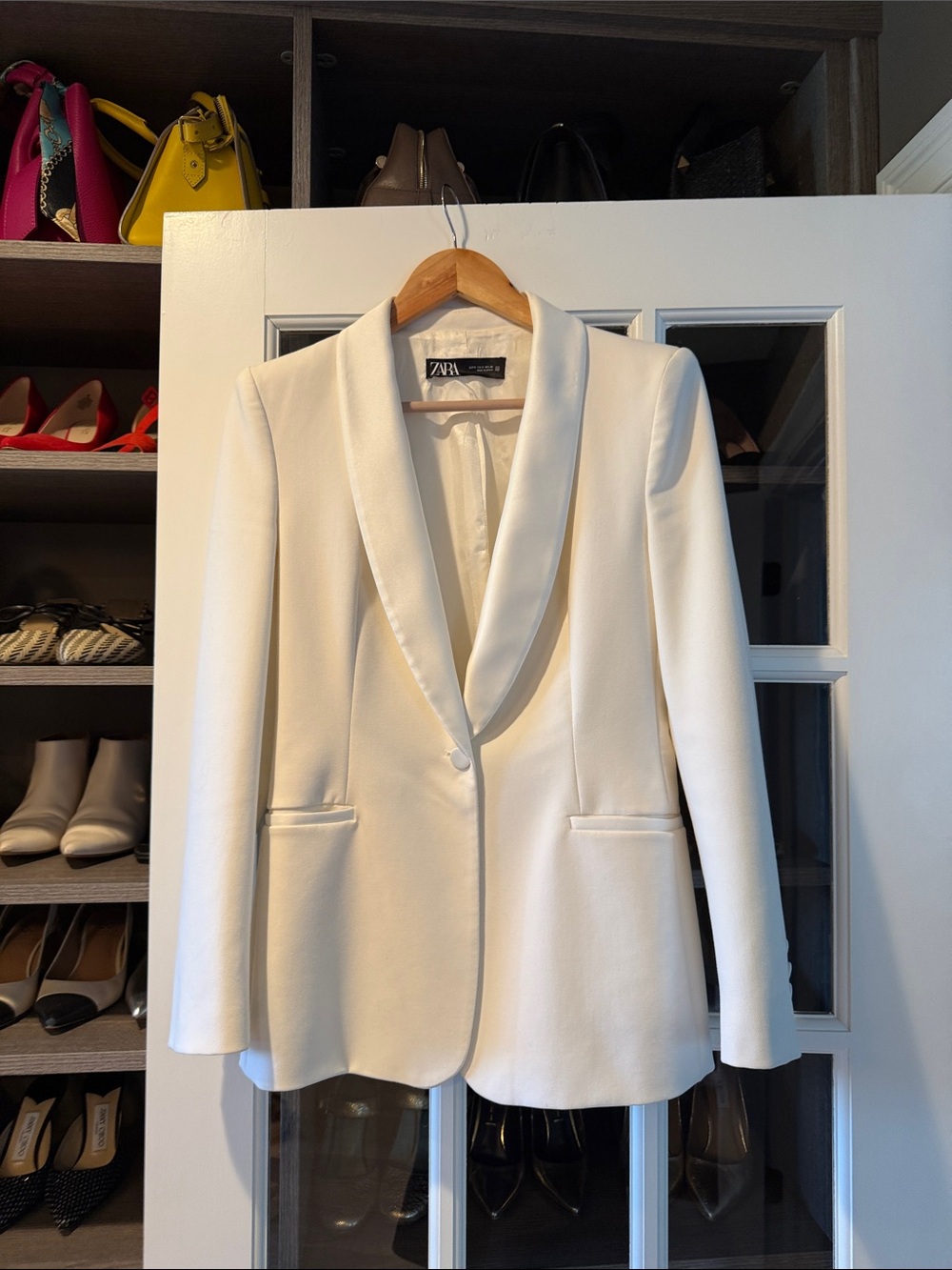 Zara White Lapel Single-Button Blazer Size Small